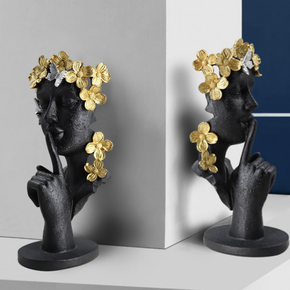 HMR - Black & Gold Thinker Sculpture Statue Resin Romantic Silence Desktop Ornament