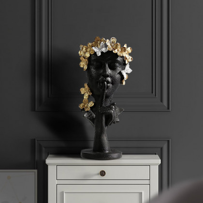 HMR - Black & Gold Thinker Sculpture Statue Resin Romantic Silence Desktop Ornament