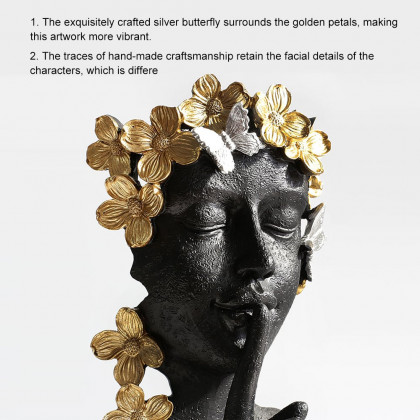 HMR - Black & Gold Thinker Sculpture Statue Resin Romantic Silence Desktop Ornament