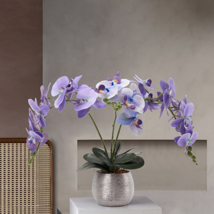 HMR - Artificial Purple Orchids in Vase Set