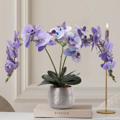 HMR - Artificial Purple Orchids in Vase Set