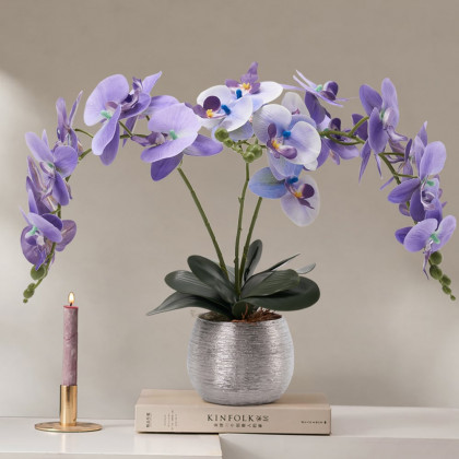 HMR - Artificial Purple Orchids in Vase Set