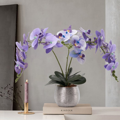 HMR - Artificial Purple Orchids in Vase Set