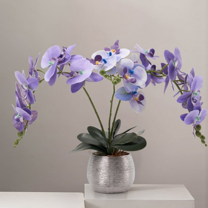 HMR - Artificial Purple Orchids in Vase Set