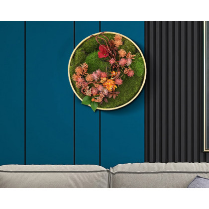 HMR 3D Round Preserved Moss Flower Wall Art Hanging Rainbow Floral Decor with Wood Frame – Multi-Color, Style B