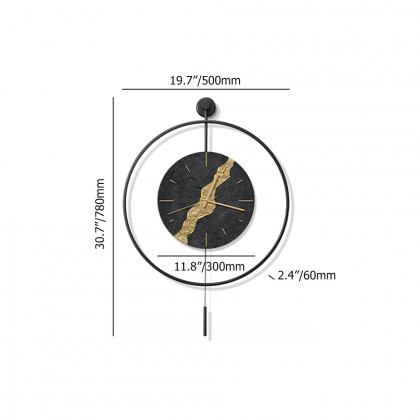 HMR - Black & Gold LED Light Pendulum Wall Clock Metal Wall Art Silent Wall Clock