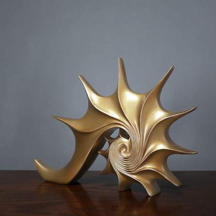 HMR - 15.9" Gold Shell Conch Sculpture Decor Art Modern Resin Figurine Statue Living Room