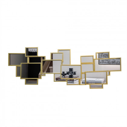 HMR - 50.8" x 19.3" Modern Square & Rectangle 3D Panel Wall Mirror Decor Art with Gold Frame