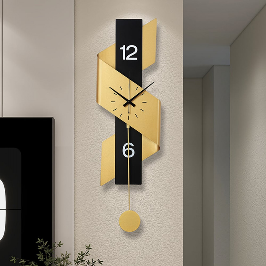 HMR - 34.3" Modern Geometric Gold & Black Digital Wall Clock Oversized Wall Decor For Living R