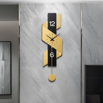 HMR - 34.3" Modern Geometric Gold & Black Digital Wall Clock Oversized Wall Decor For Living R
