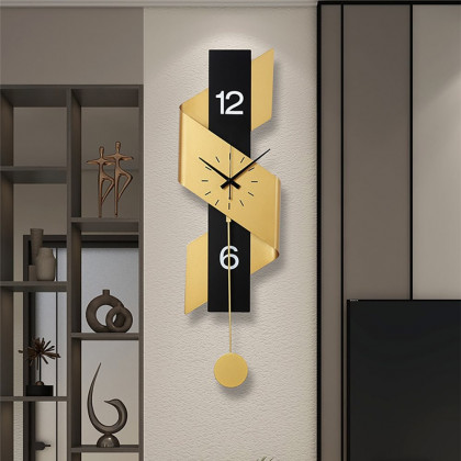 HMR - 34.3" Modern Geometric Gold & Black Digital Wall Clock Oversized Wall Decor For Living R