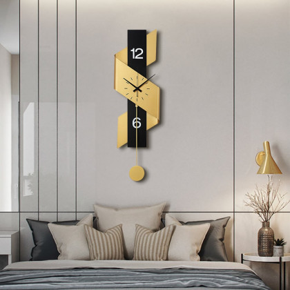 HMR - 34.3" Modern Geometric Gold & Black Digital Wall Clock Oversized Wall Decor For Living R