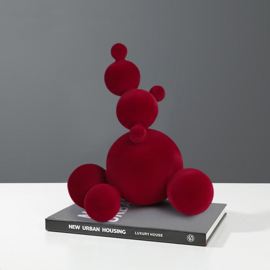 HMR - Abstract Accumulate Snowballs Snowman Sculpture Art Modern Resin Flocking Decor Wine Red