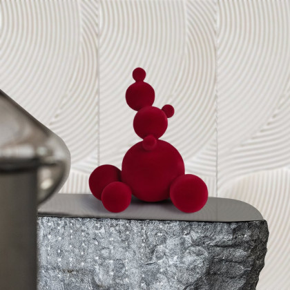 HMR - Abstract Accumulate Snowballs Snowman Sculpture Art Modern Resin Flocking Decor Wine Red