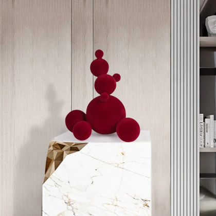 HMR - Abstract Accumulate Snowballs Snowman Sculpture Art Modern Resin Flocking Decor Wine Red