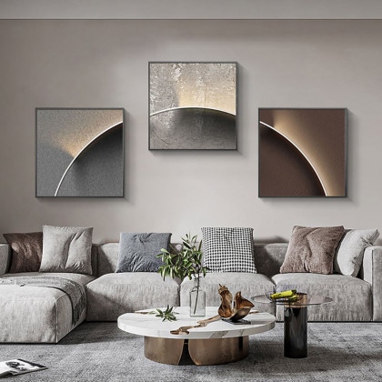 HMR - 3-Pieces Modern Abstract Wall Decor Set Square Canvas Print with Frame Living Room