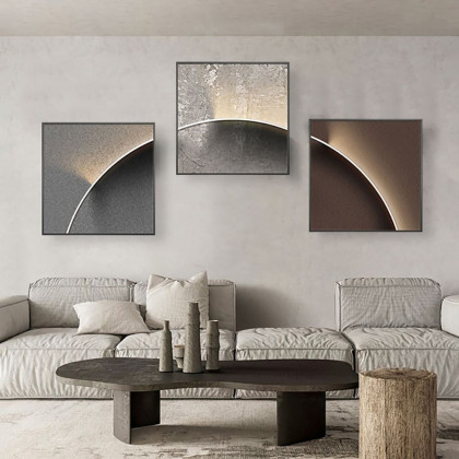 HMR - 3-Pieces Modern Abstract Wall Decor Set Square Canvas Print with Frame Living Room