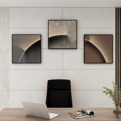 HMR - 3-Pieces Modern Abstract Wall Decor Set Square Canvas Print with Frame Living Room