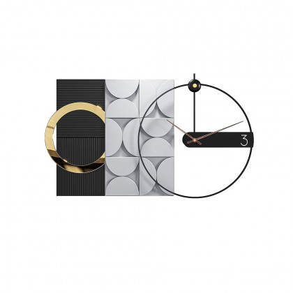 HMR - 30" Large Metal Geometric Wall Clock with Wood Pointer Modern Home Decor Black & Gray