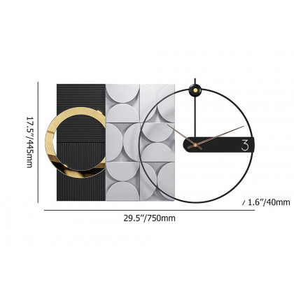 HMR - 30" Large Metal Geometric Wall Clock with Wood Pointer Modern Home Decor Black & Gray