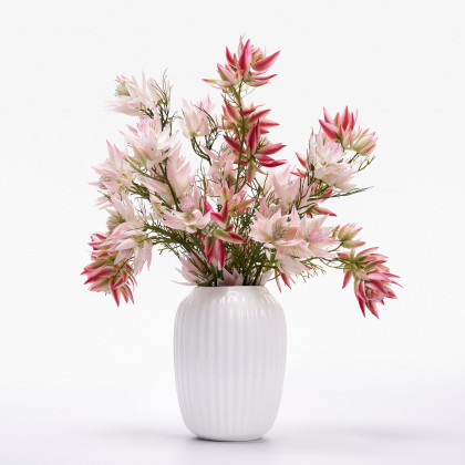 HMR - 14" x 21" Artificial Flowers in White Ribbed Vase Art Decor