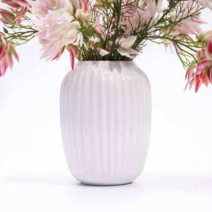 HMR - 14" x 21" Artificial Flowers in White Ribbed Vase Art Decor