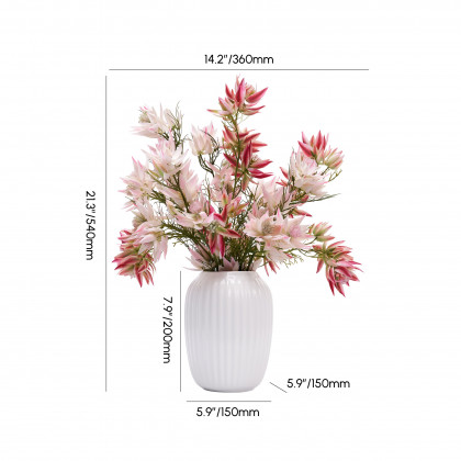 HMR - 14" x 21" Artificial Flowers in White Ribbed Vase Art Decor