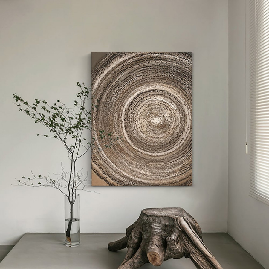 HMR - Japandi Wall Decor for Living Room Bedroom Home Geometry Art Painting in Brown