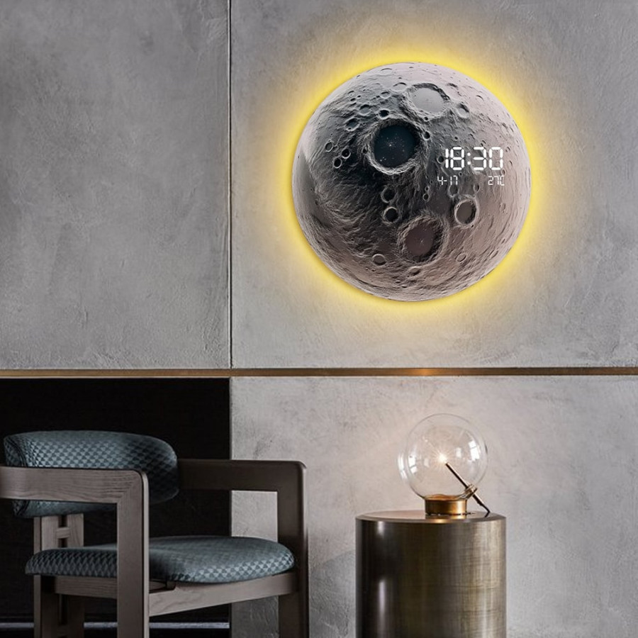 HMR - Modern and Unique LED Wall Clock Moon-inspired Home Decor