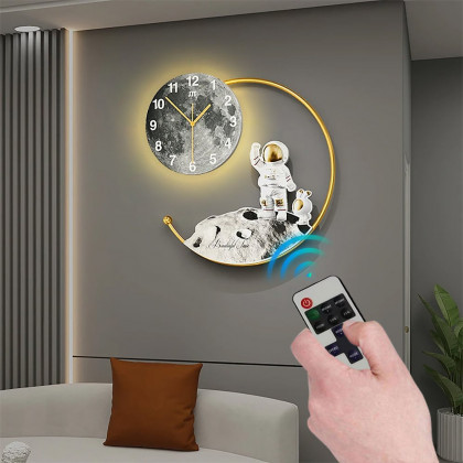 HMR - 20.5" Modern Astronaut Metal Acrylic Round Wall Clock with LED Lights