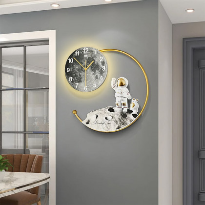 HMR - 20.5" Modern Astronaut Metal Acrylic Round Wall Clock with LED Lights