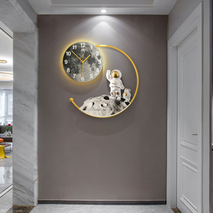 HMR - 20.5" Modern Astronaut Metal Acrylic Round Wall Clock with LED Lights