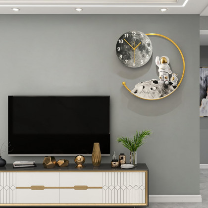 HMR - 20.5" Modern Astronaut Metal Acrylic Round Wall Clock with LED Lights
