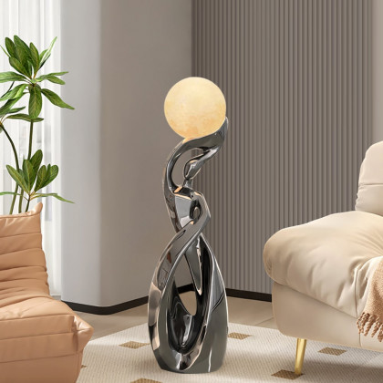 HMR - 9" x 32" Silver Sculpture with Illuminated Sphere Art Decor
