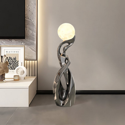 HMR - 9" x 32" Silver Sculpture with Illuminated Sphere Art Decor