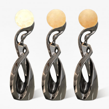 HMR - 9" x 32" Silver Sculpture with Illuminated Sphere Art Decor