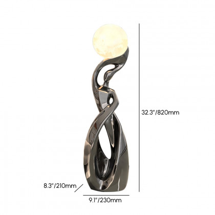 HMR - 9" x 32" Silver Sculpture with Illuminated Sphere Art Decor