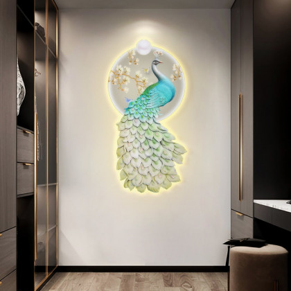 HMR - 31.5" LED Acrylic Peacock Wall Art Modern Abstract Geometric Decor USB Charging