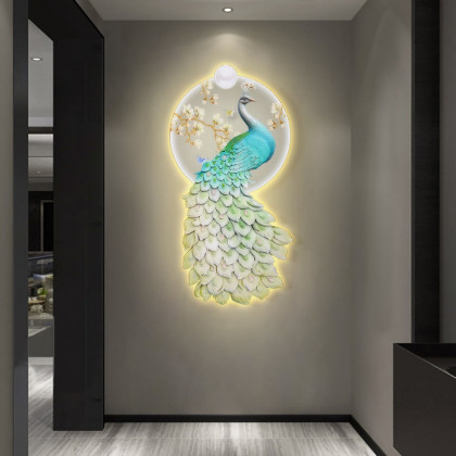 HMR - 31.5" LED Acrylic Peacock Wall Art Modern Abstract Geometric Decor USB Charging