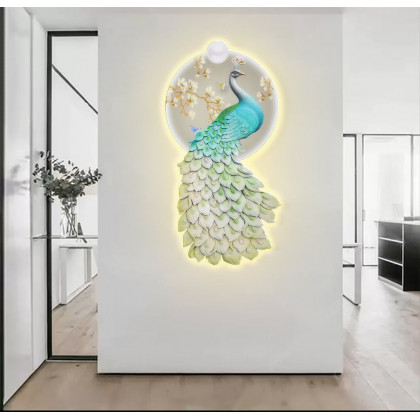 HMR - 31.5" LED Acrylic Peacock Wall Art Modern Abstract Geometric Decor USB Charging