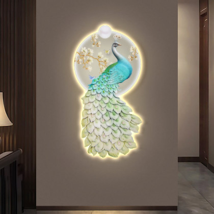 HMR - 31.5" LED Acrylic Peacock Wall Art Modern Abstract Geometric Decor USB Charging