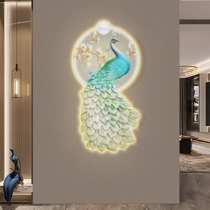 HMR - 31.5" LED Acrylic Peacock Wall Art Modern Abstract Geometric Decor USB Charging