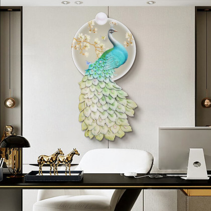 HMR - 31.5" LED Acrylic Peacock Wall Art Modern Abstract Geometric Decor USB Charging