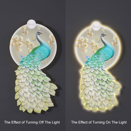 HMR - 31.5" LED Acrylic Peacock Wall Art Modern Abstract Geometric Decor USB Charging