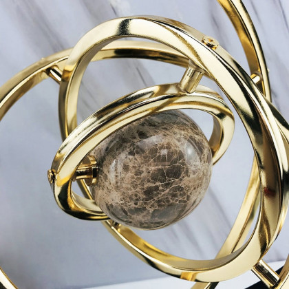 HMR - Modern Abstract Metal Black & Gold Globe Ornament Sculpture Decor with Rectangle Stand