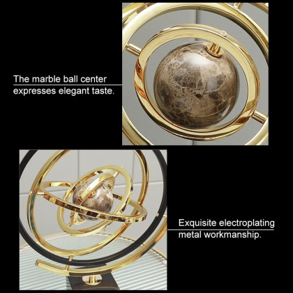 HMR - Modern Abstract Metal Black & Gold Globe Ornament Sculpture Decor with Rectangle Stand