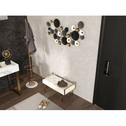 HMR - Modern Abstract Metal Black & Gold Globe Ornament Sculpture Decor with Rectangle Stand