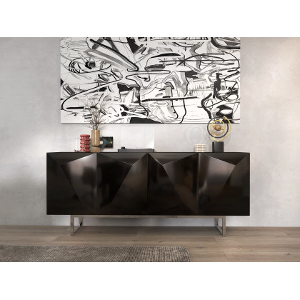 HMR - Modern Abstract Metal Black & Gold Globe Ornament Sculpture Decor with Rectangle Stand