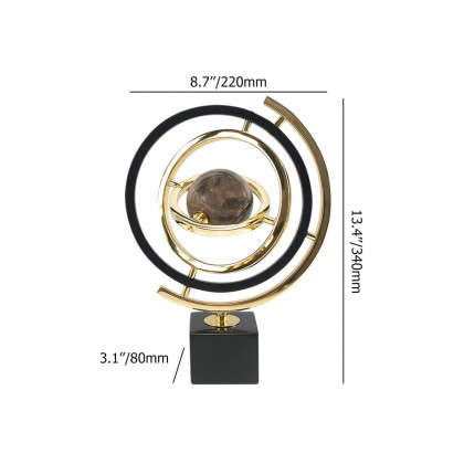 HMR - Modern Abstract Metal Black & Gold Globe Ornament Sculpture Decor with Rectangle Stand