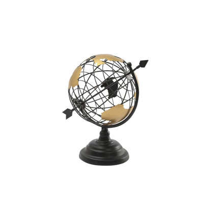 HMR - 11.8" Modern Abstract Metal Black & Gold Wireframe Globe Sculpture Ornament Decor Art